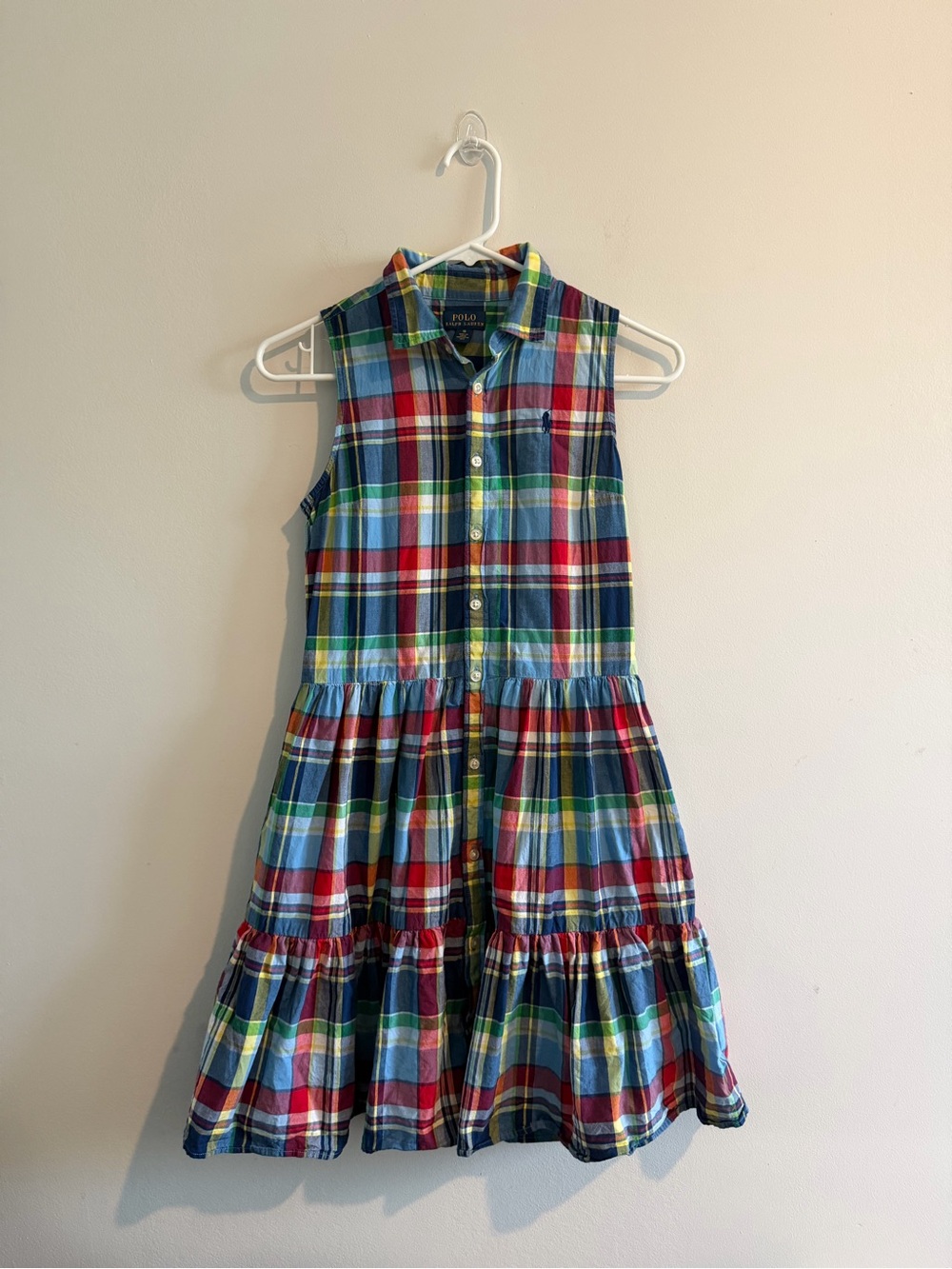 Polo by Ralph Lauren Girls' Navy, Red, Green & Yellow Plaid Sleeveless Dress